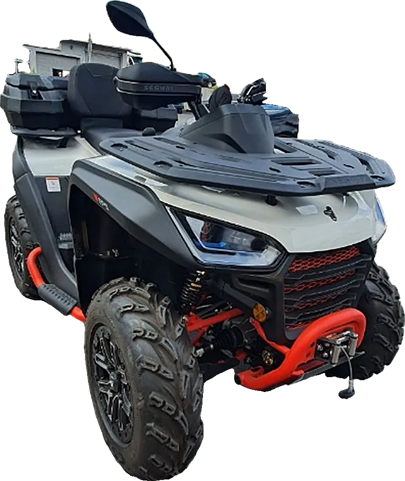 Grey and black quad bike with orange trim